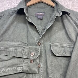 Woolrich Heavy Cotton Shirt Mens M Green Flannel Hiking Camping Outdoors